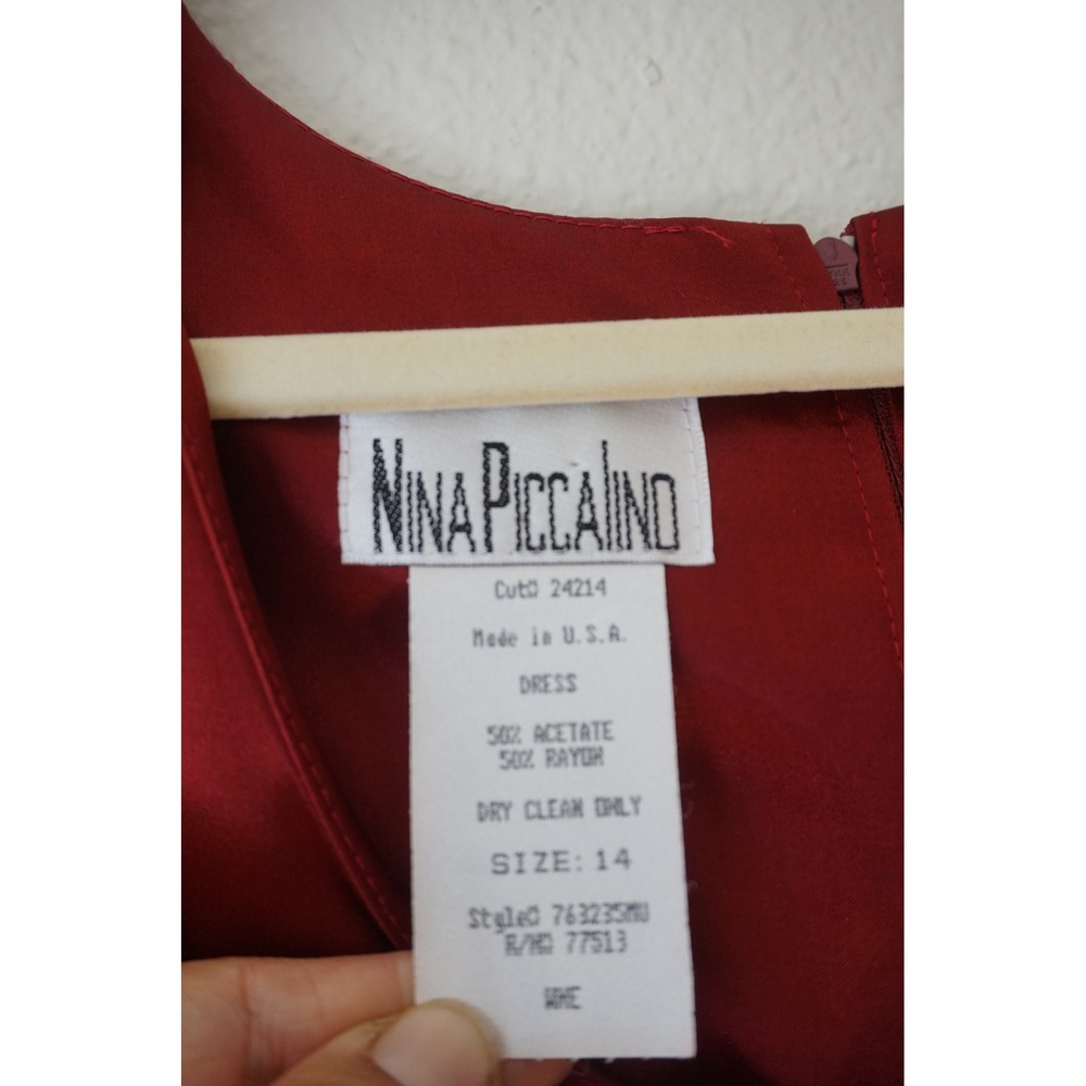 Nina Piccalino Midi Dress Dark Romance Vintage 90s Cocktail burgundy red size 14 - Picture 3 of 6